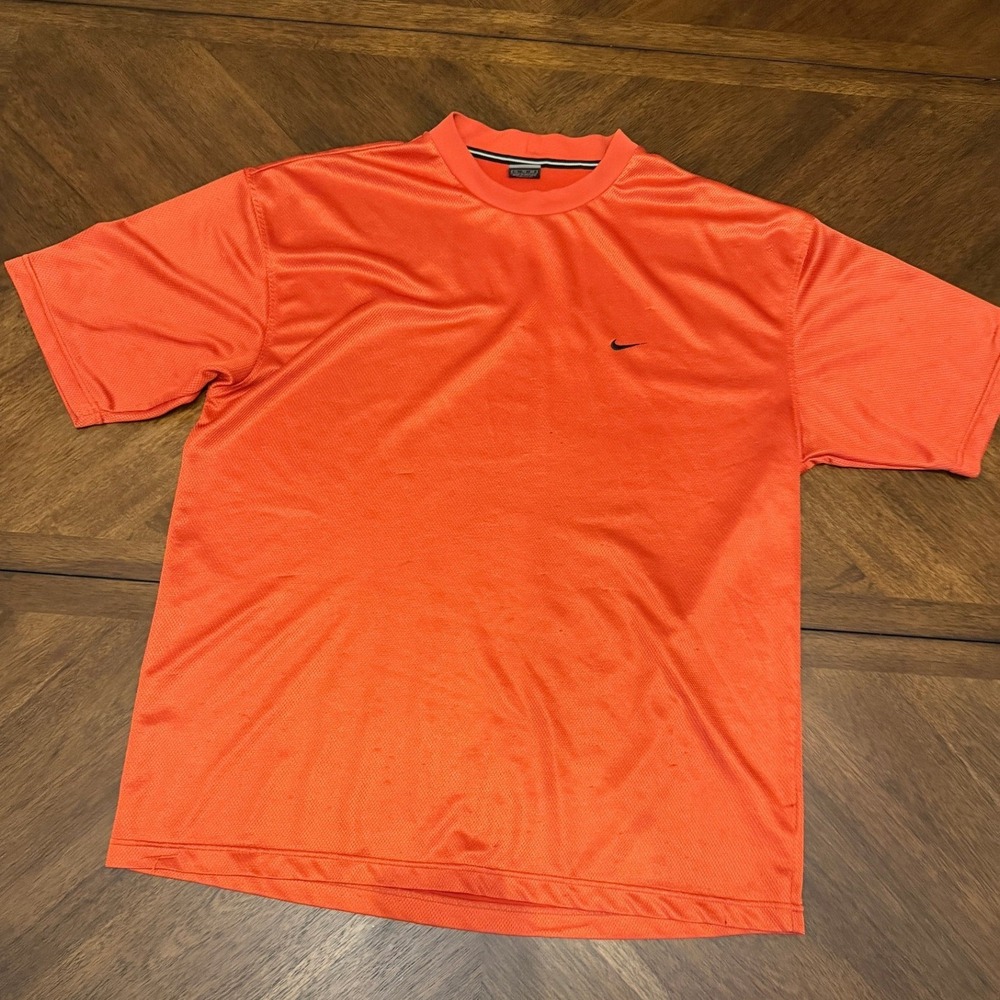 Nike Mens XL Orange‎ Short Sleeve Athletic Performance Shirt Swoosh Grey Tag